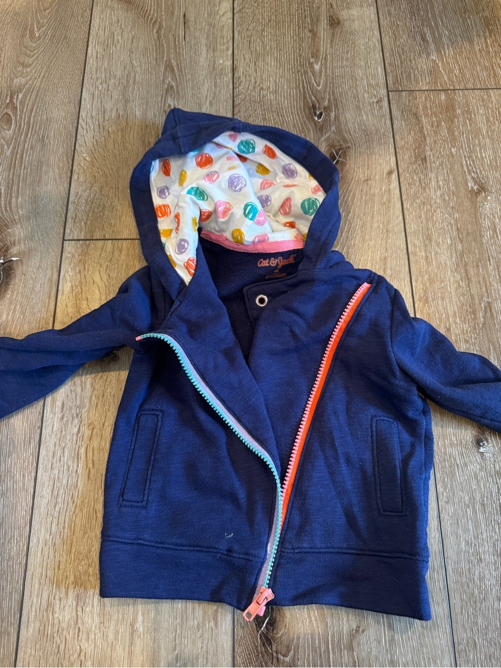 Cat & Jack Navy Hoodie with Multicolor Polka Dot Lining and Dual Zippers